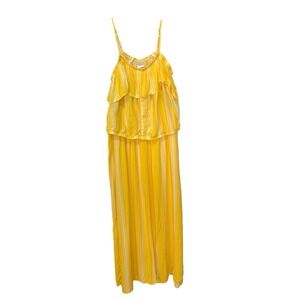 No Boundaries XXL Yellow Striped Maxi Dress Ruffle Side Slit Summer Sundress